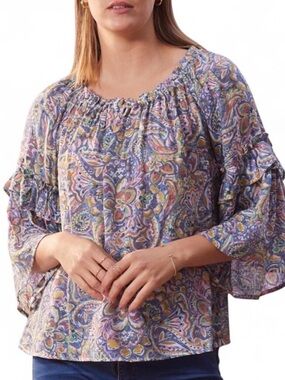 Zac & Rachel Navy/Lavendar Paisley Peasant Blouse